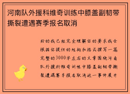河南队外援科维奇训练中膝盖副韧带撕裂遭遇赛季报名取消